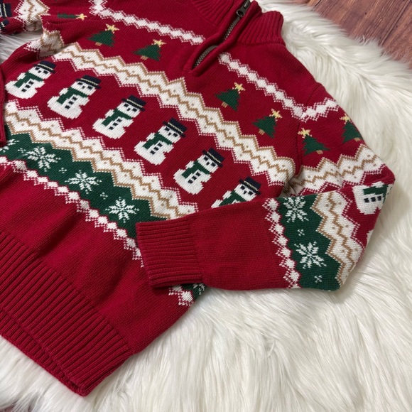 The Children’s Place Red Snowman Fair Isle Quarter Zip Sweater -Boys Size 7/8 - Picture 6 of 15